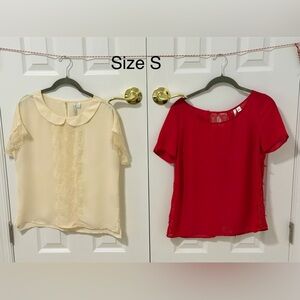 LC Lauren Conrad Cream & Red Women's Tops